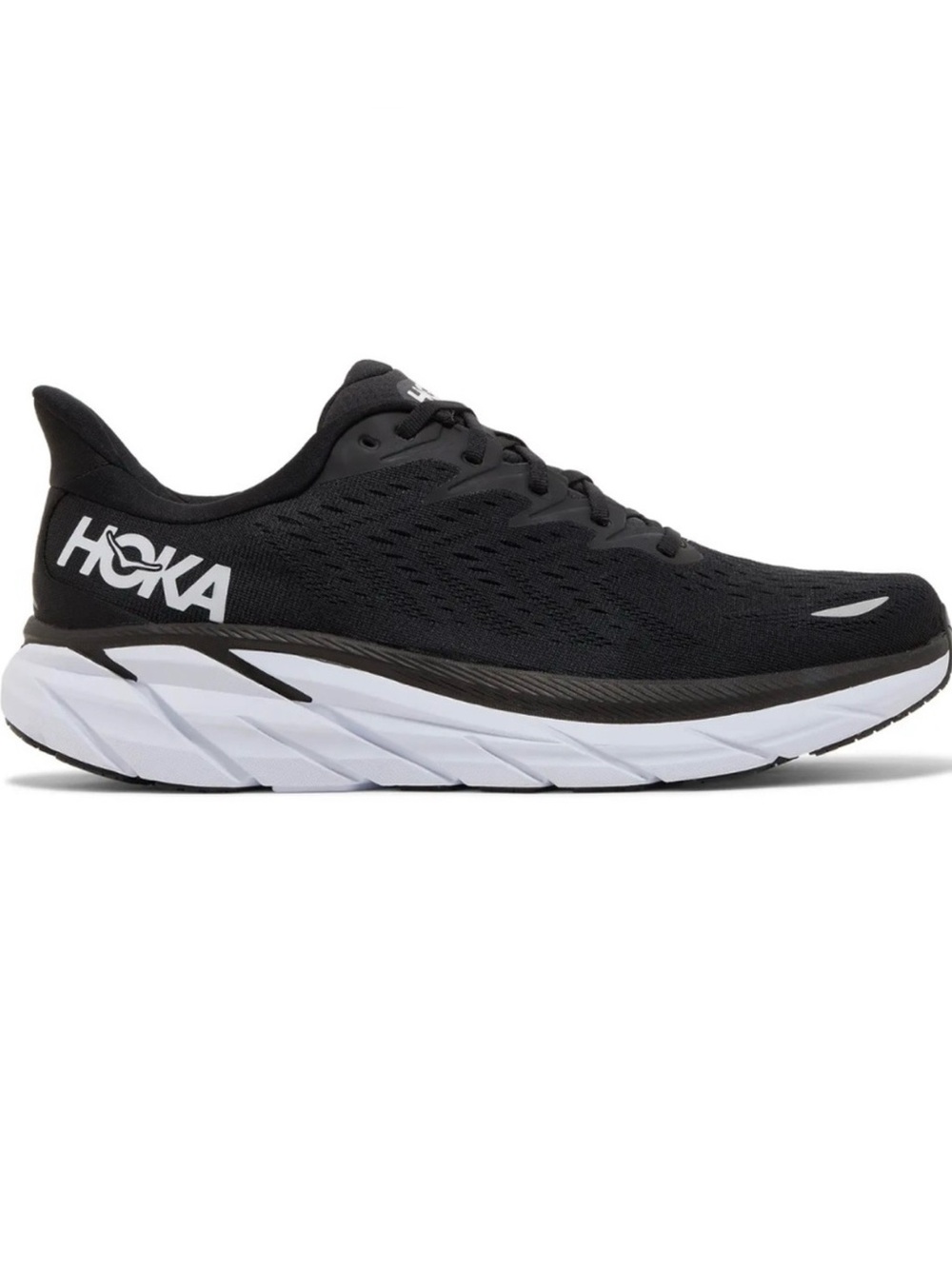 Hoka Women's Black and White Clifton 8 Running Shoe